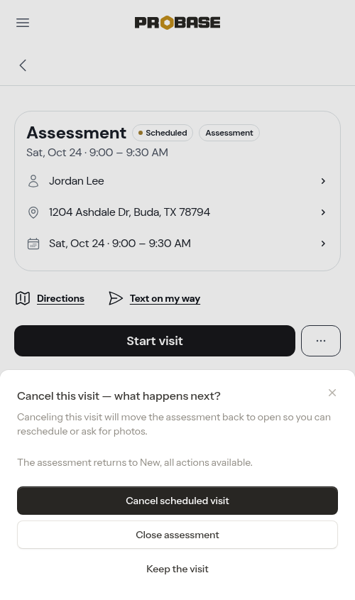 Cancelling a visit