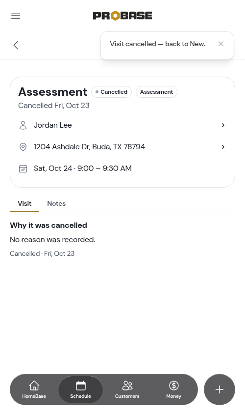 The cancelled visit on the assessment