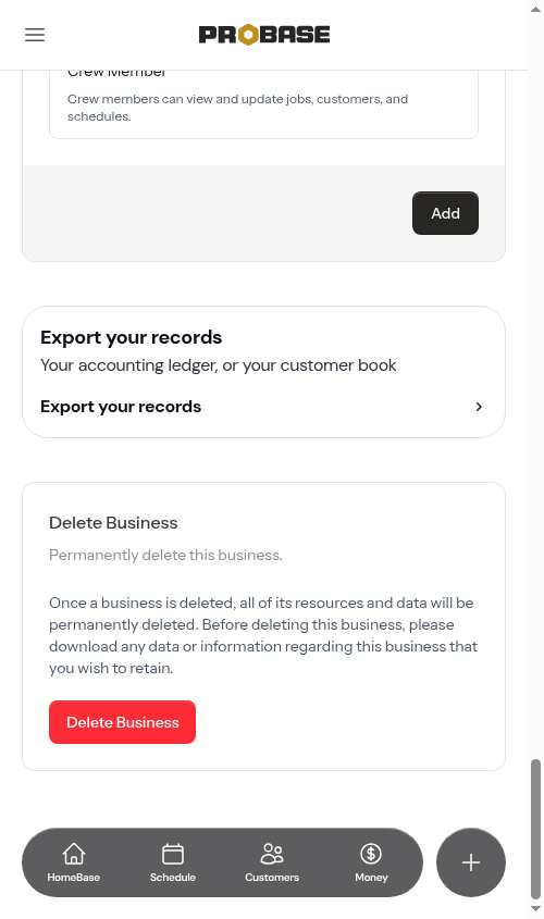 The Export your records card on the Settings page