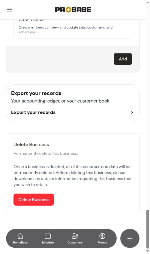 The Export your records card on the Settings page