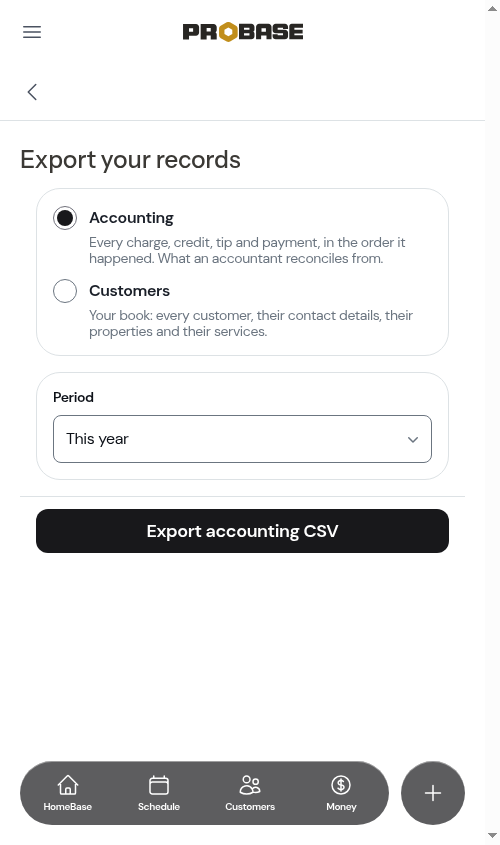 The Export your records page