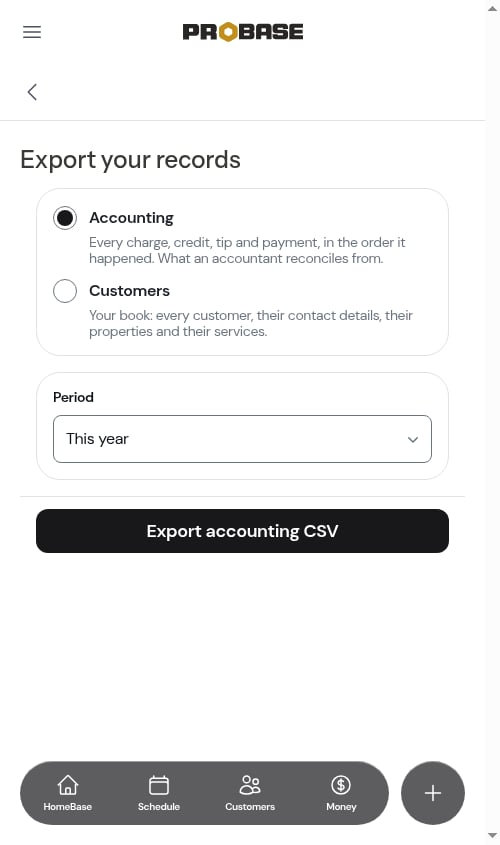 The Export your records page