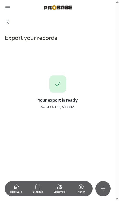 A finished Customers export