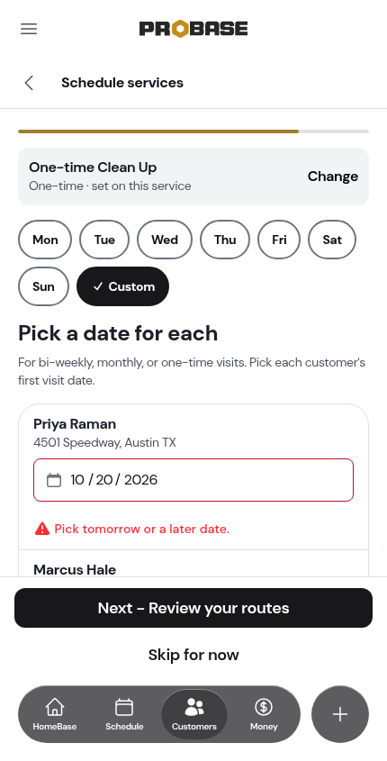 Today refused with Pick tomorrow or a later date.