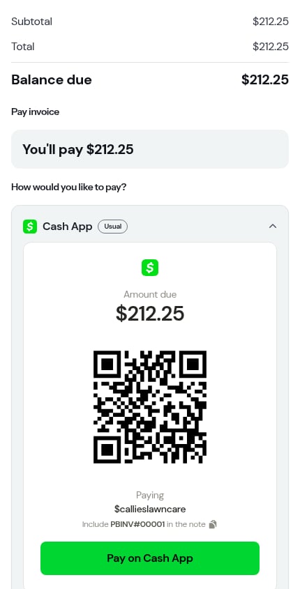 How would you like to pay, with Cash App marked Usual