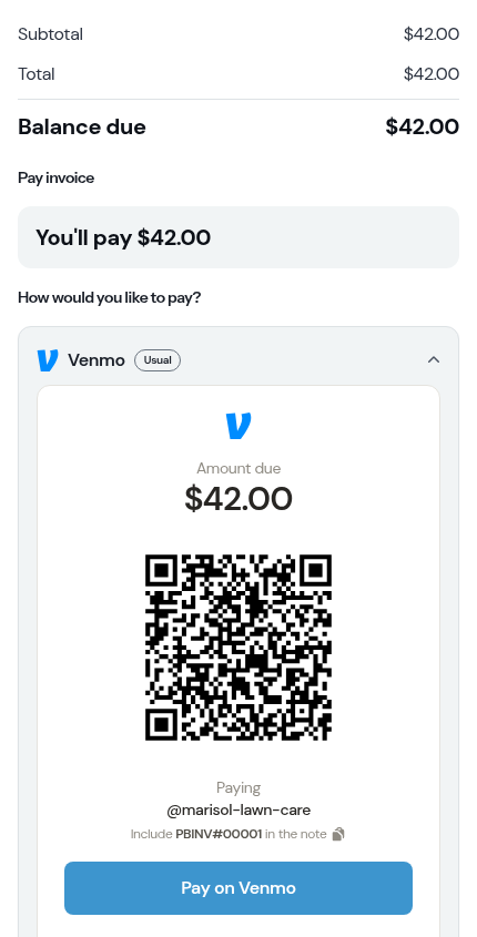 An invoice that takes two apps and no card
