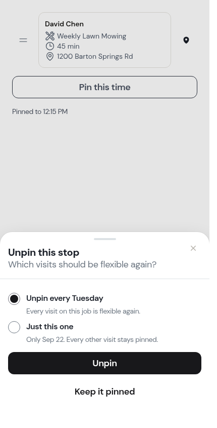 The unpin scope sheet