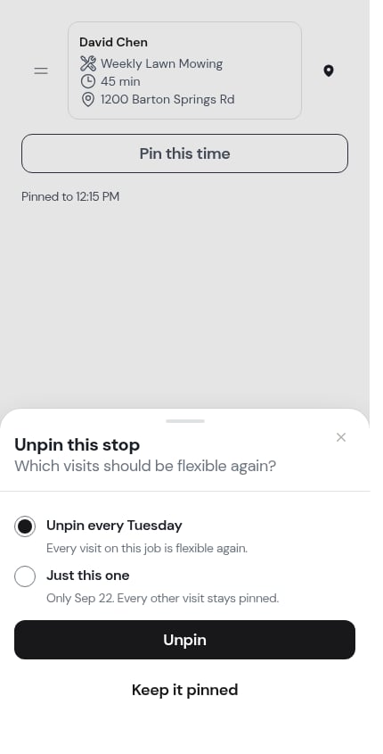 The unpin scope sheet