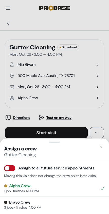 The Assign a crew sheet
