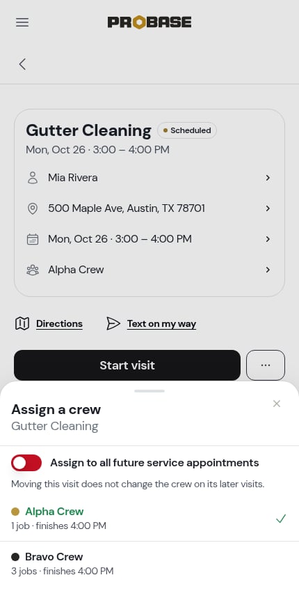 The Assign a crew sheet