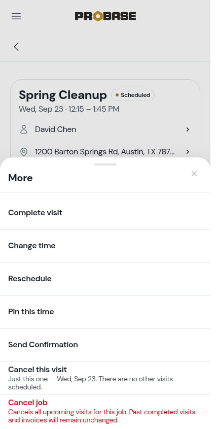 Pin this time in the visit's More sheet