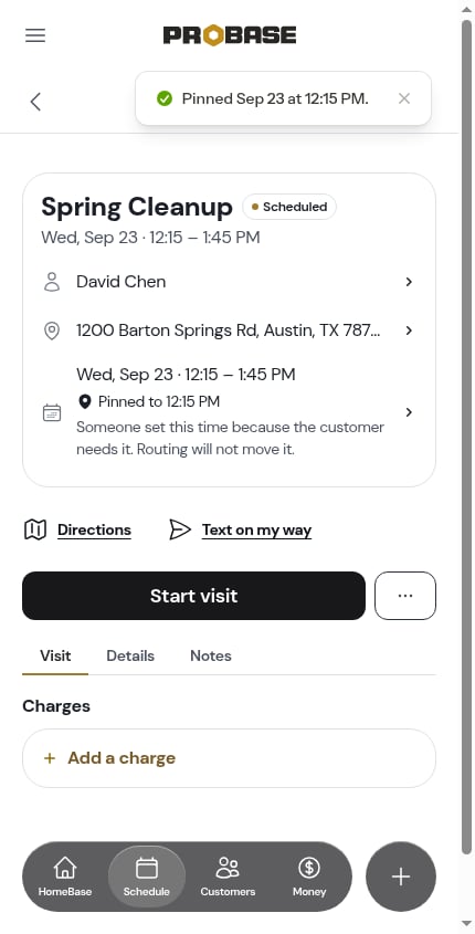 The pin line on the visit header