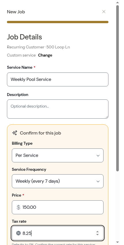 Job details with schedule fields