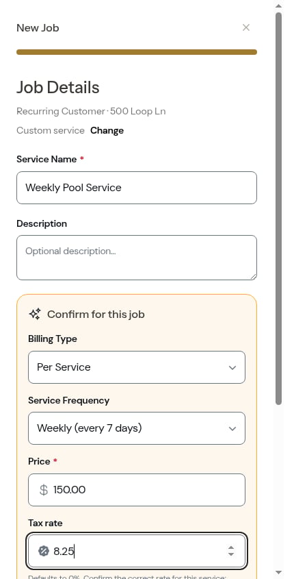 Job details with schedule fields