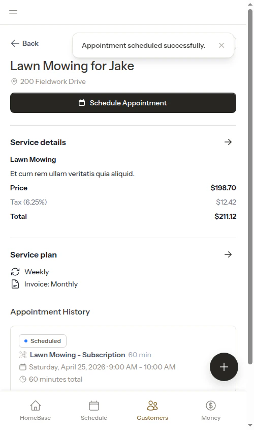 Service detail after scheduling