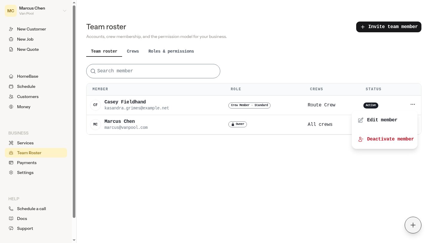 The member actions menu