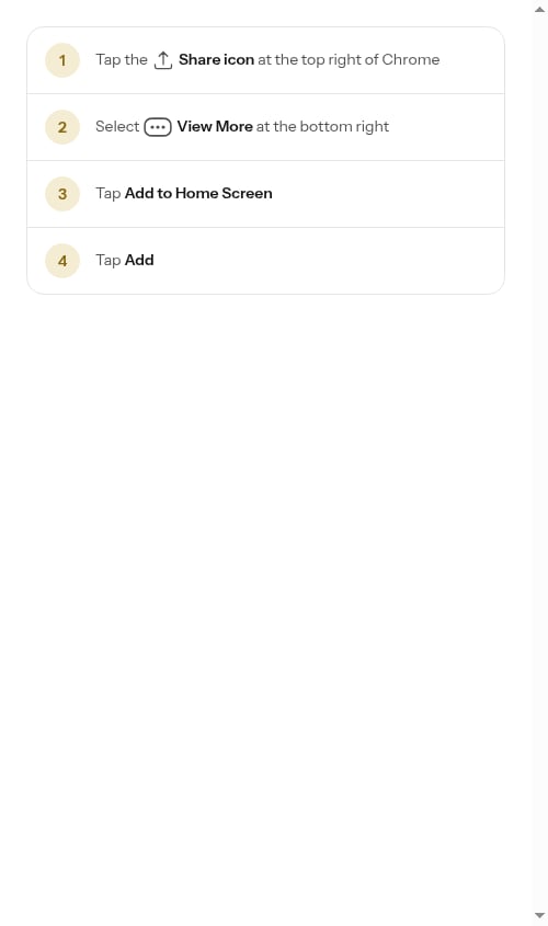 The numbered install steps shown for Chrome on iPhone
