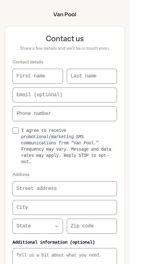 The form loaded inside a locked-down frame on a website