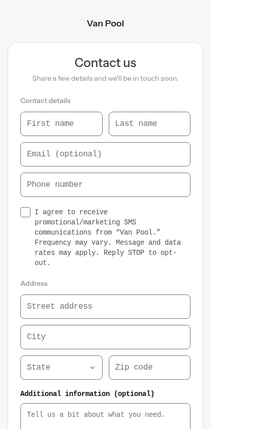 The form loaded inside a locked-down frame on a website