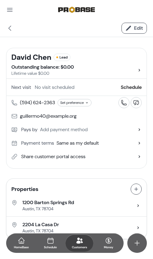 Properties card