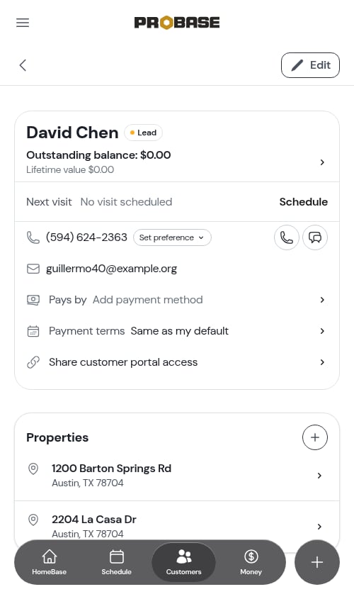 Properties card