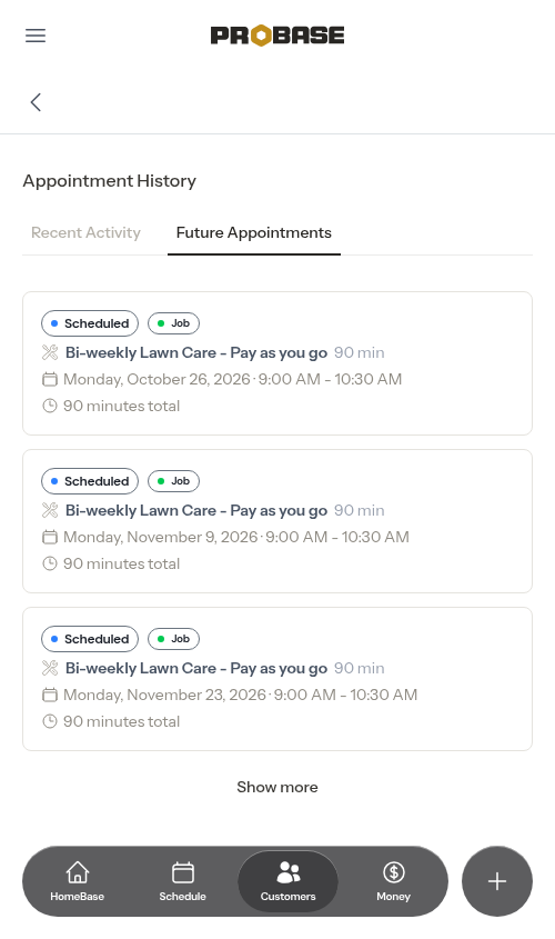 Future Appointments tab listing the upcoming visits