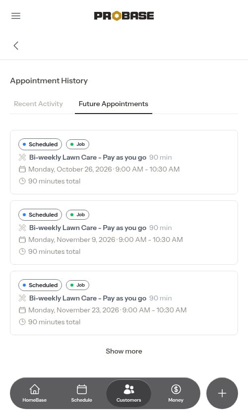 Future Appointments tab listing the upcoming visits
