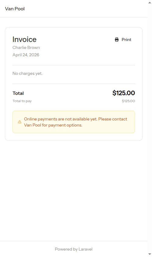 Customer payment page