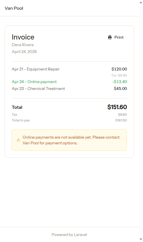 Invoice with charges, taxes, and credits