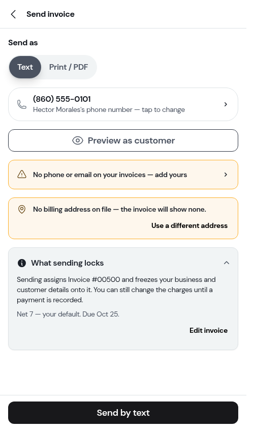 What sending locks names the next invoice number