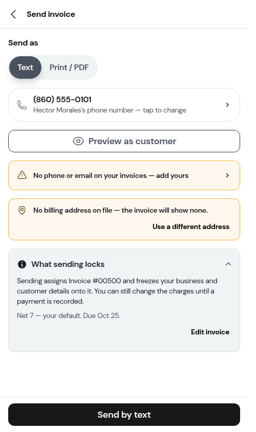 What sending locks names the next invoice number