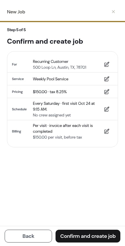 The receipt for a recurring job