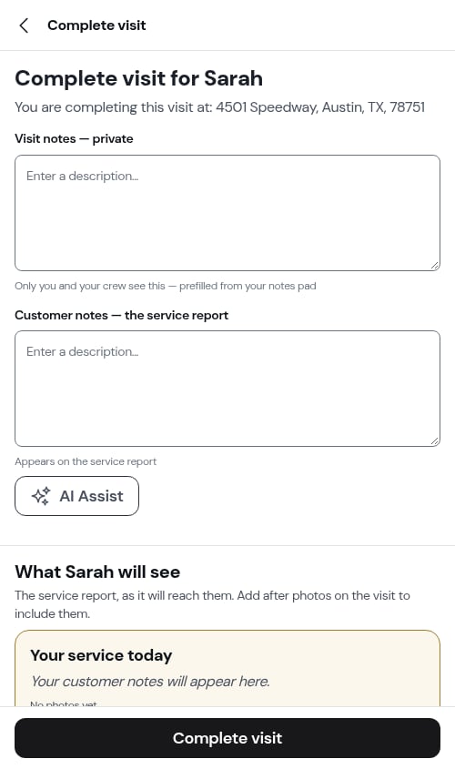 The completion form after the checklist step