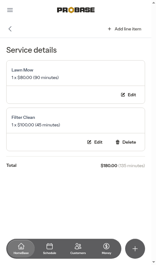 Existing item before edit