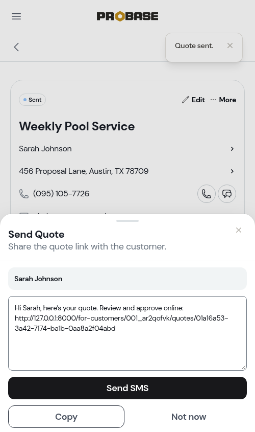 The message composer with the quote link