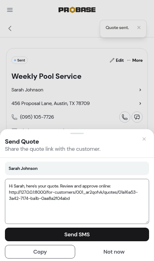 The message composer with the quote link