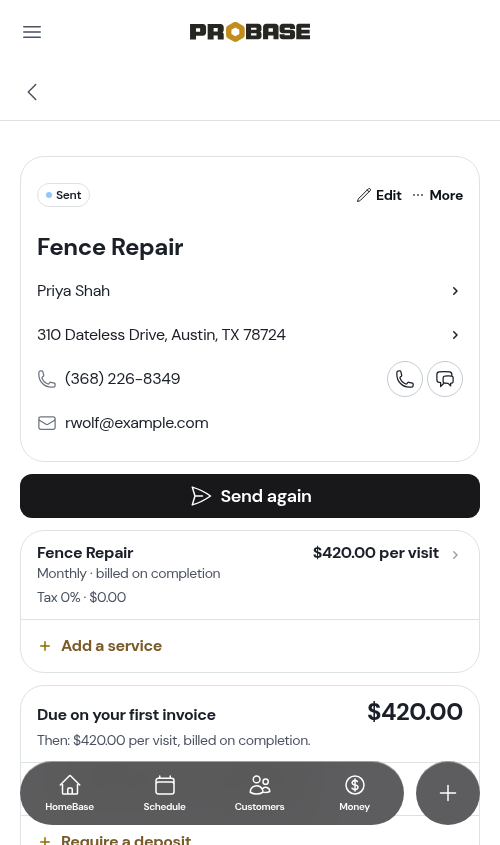 A sent quote with no start date on its service