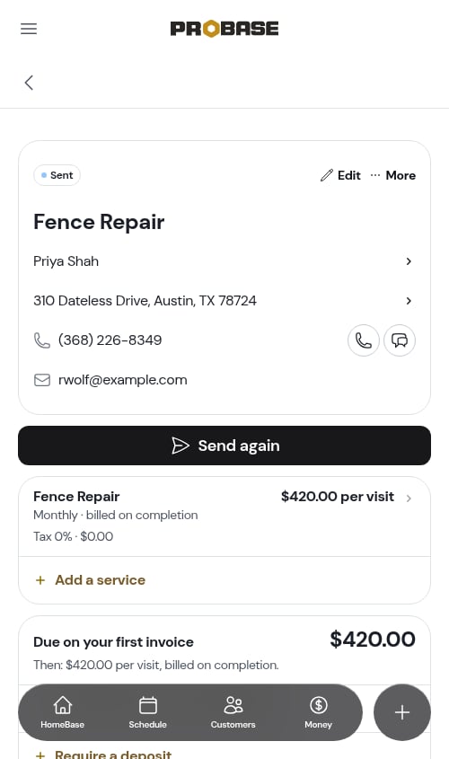A sent quote with no start date on its service