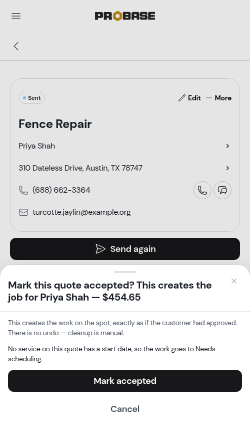 The consequence sheet on a quote with no start date