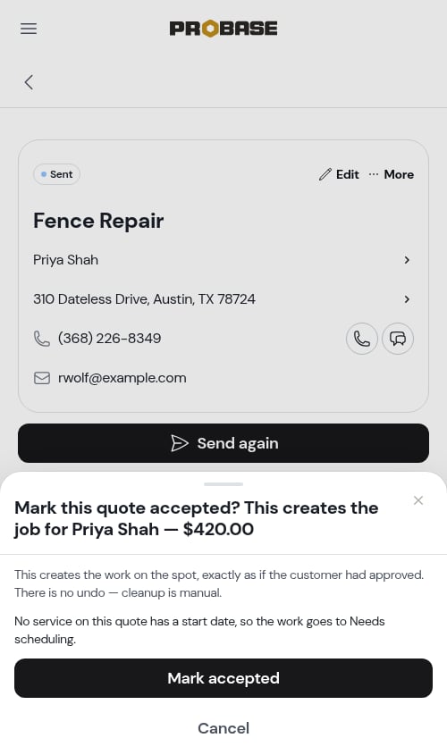 The consequence sheet on a quote with no start date