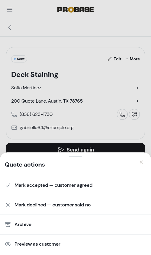 The More menu on a sent quote