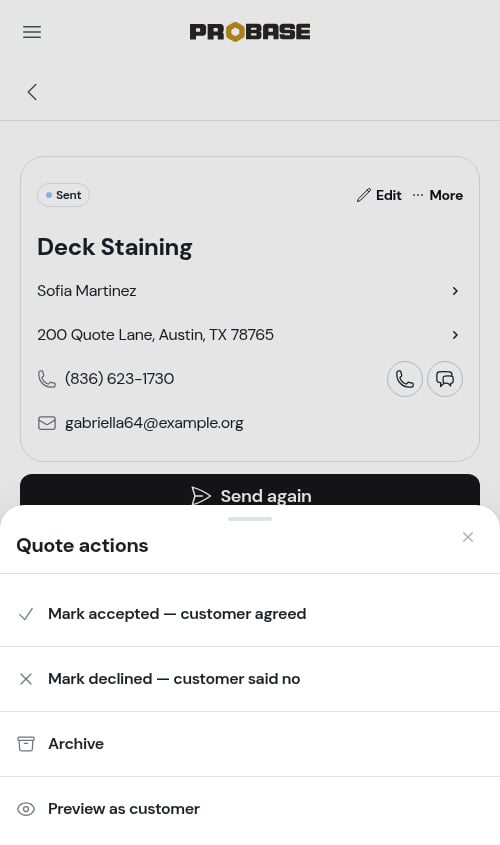 The More menu on a sent quote