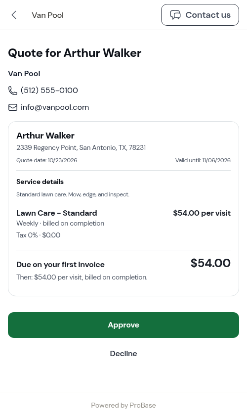 The customer's view of a sent quote
