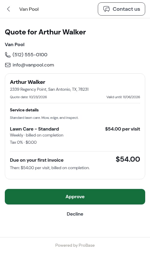 The customer's view of a sent quote