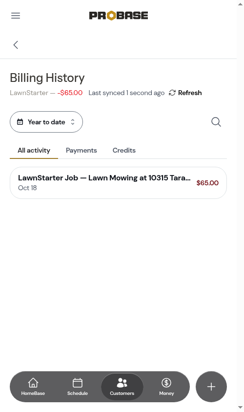 The marketplace customer's Billing History showing earned work