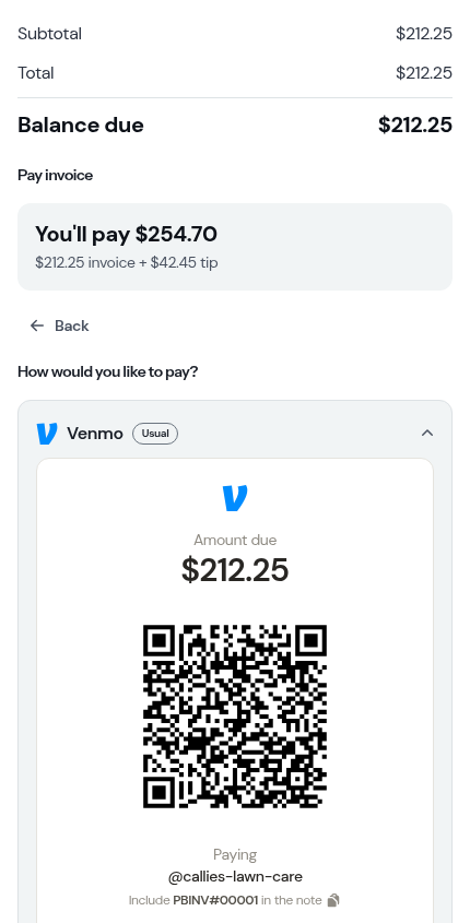 How would you like to pay, with Venmo marked Usual