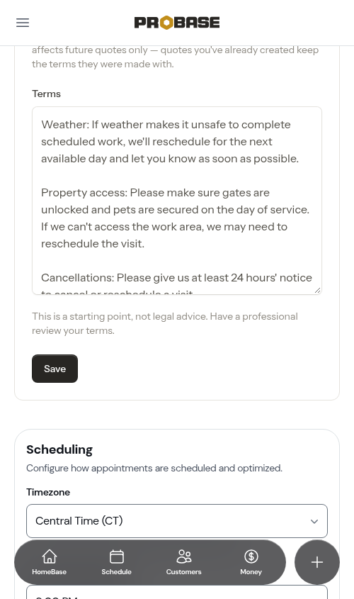 Quote terms in settings