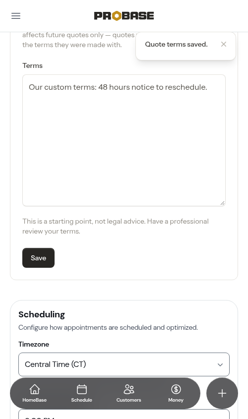 Quote terms after saving