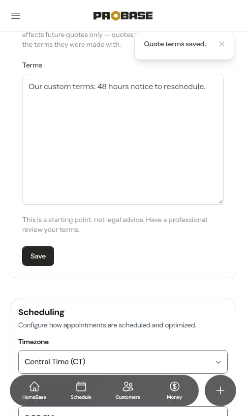 Quote terms after saving