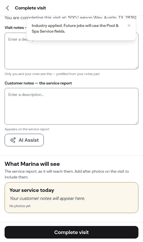 The completion form after applying the trade